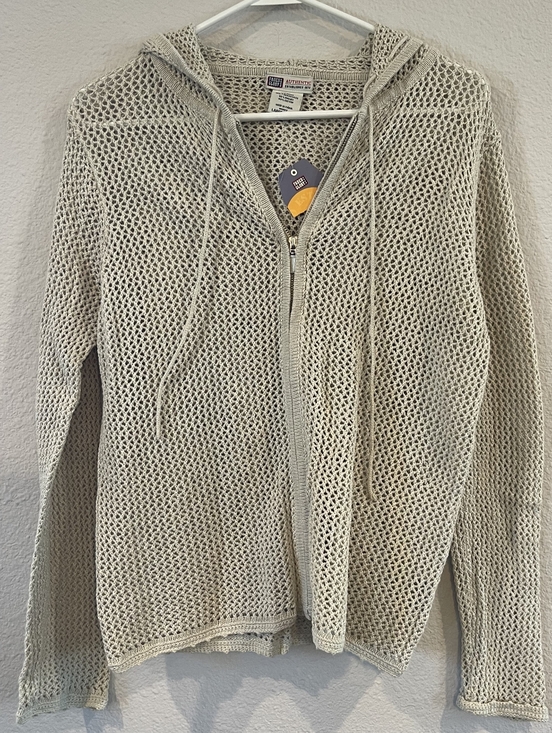 Faded Glory Sweaters - NWT‎ FADED GLORY Vintage Y2K Womens Crochet Knit Full Zip Hooded Sweater Size LG